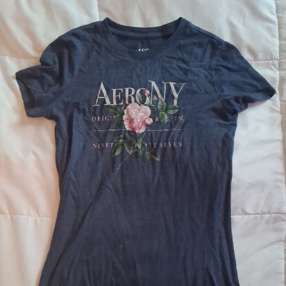 Aeropostale Navy Floral Graphic Tee